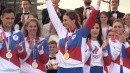 Олимпийскую сборную России на Красной площади встретил Синодплтный хор исполнением Гимна страны